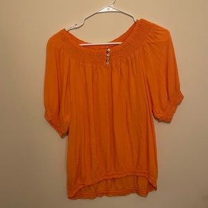 Vintage orange off the shoulder ruched top